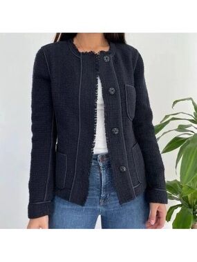 Vince Frayed Edge Wool Boucle Jacket Charcoal Size 6